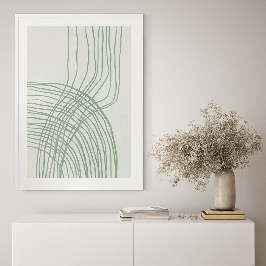 Plakat bez ramy 21x30 - Migotliwa Spokojna Zieleń - zielony plakat, abstrakcyjne splątane linie