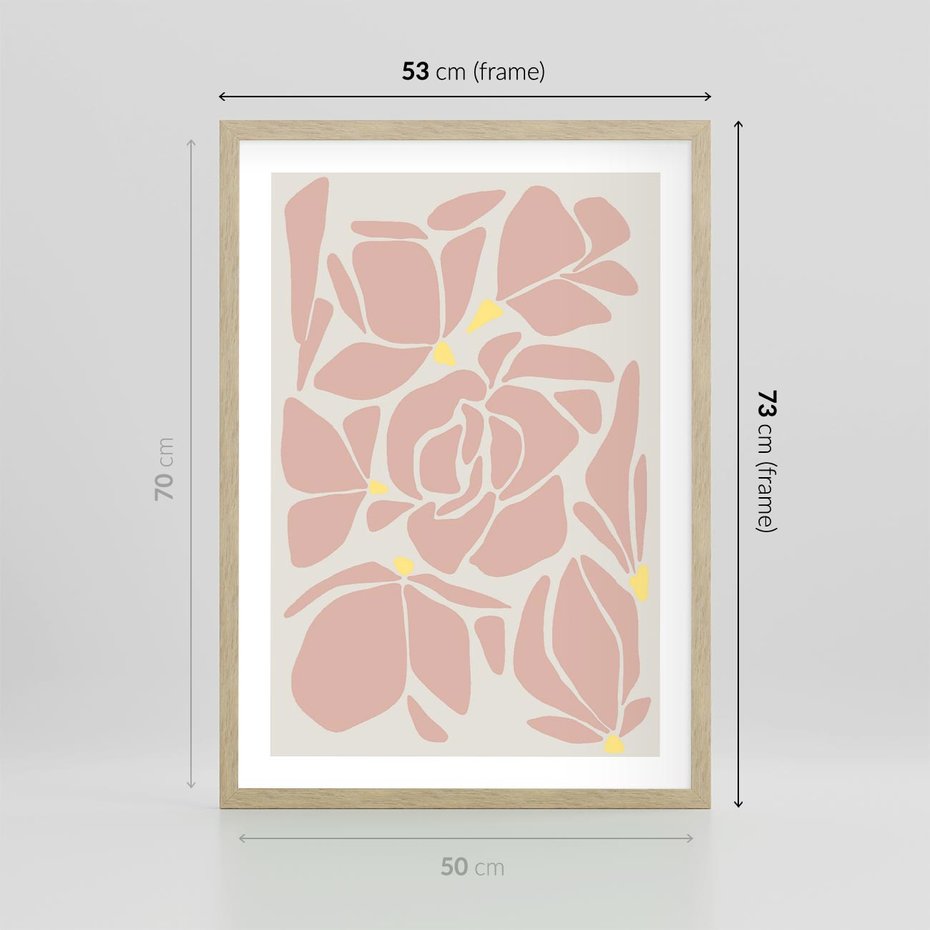 Plakat w ramie 50x70 - Rozplątane Akwarelowe Formy - abstrakcyjne boho kwiaty, kompozycja - rama drewno