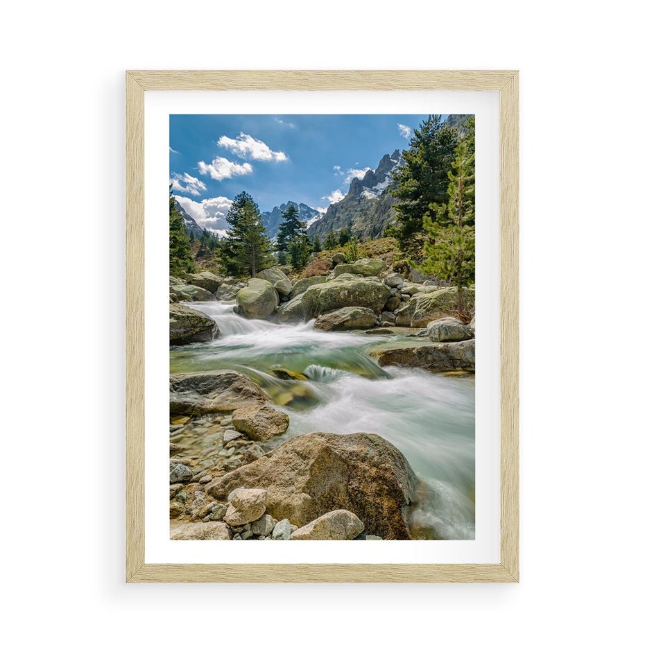 Plakat w ramie 50x70 - Górski strumyk w harmonii - strumyk, górski - rama drewno