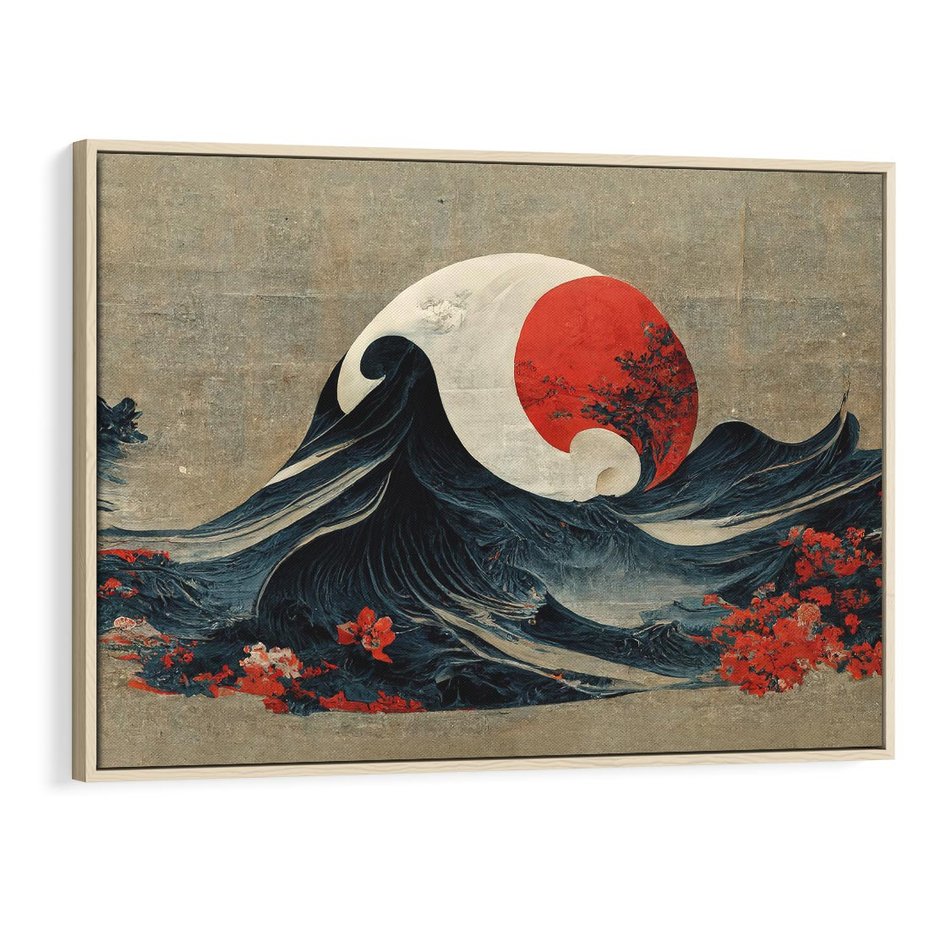 Obraz w ramie 100x70 - Requiem dla marzeń - sztuka japońska, fale oceanu - rama drewno