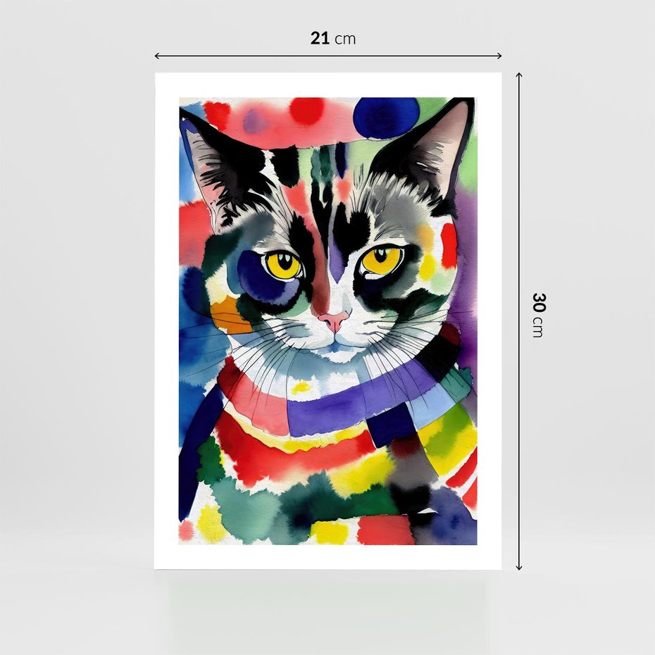 Plakat bez ramy 21x30 - Koci Przyjaciel - abstrakcyjny obraz, akwarela