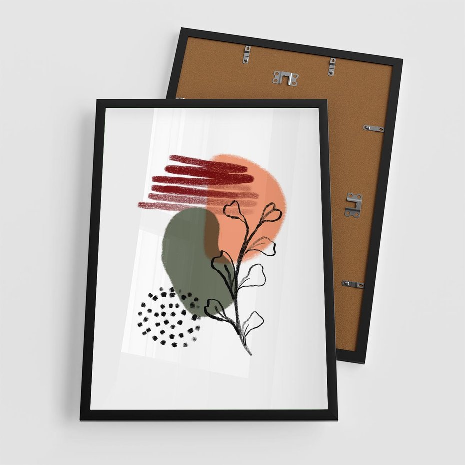 Plakat w ramie 50x70 - Przenikające Widzenia - abstrakcyjna sztuka, liście - rama czarna