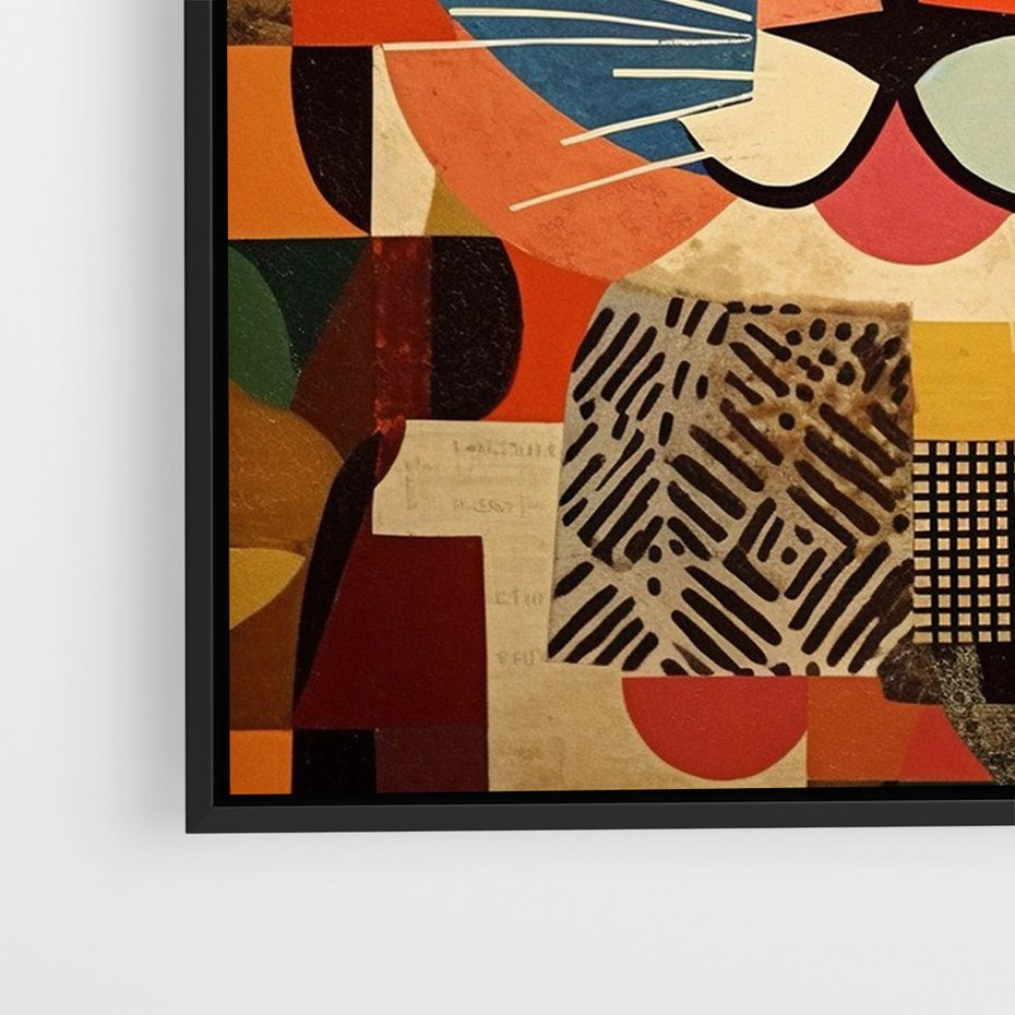 Obraz w ramie 50x70 - Impresje Nieznanych Odniesień - abstrakcyjny obraz olejny, kot - rama czarna