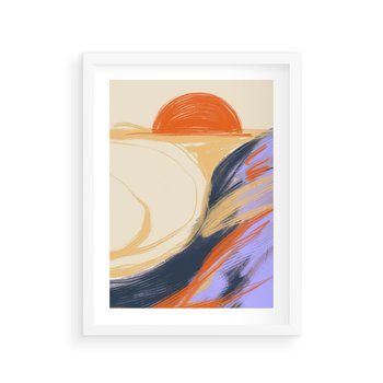 Plakat w ramie 50x70 - Pomarańczowy Horyzont - pastelowy krajobraz, nowoczesny plakat - rama biała