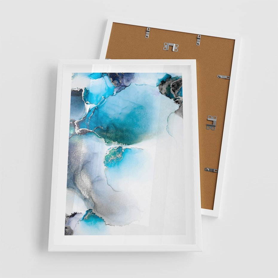 Plakat w ramie 50x70 - Marmur złotą akwarelą - marmur, akwarela - rama biała