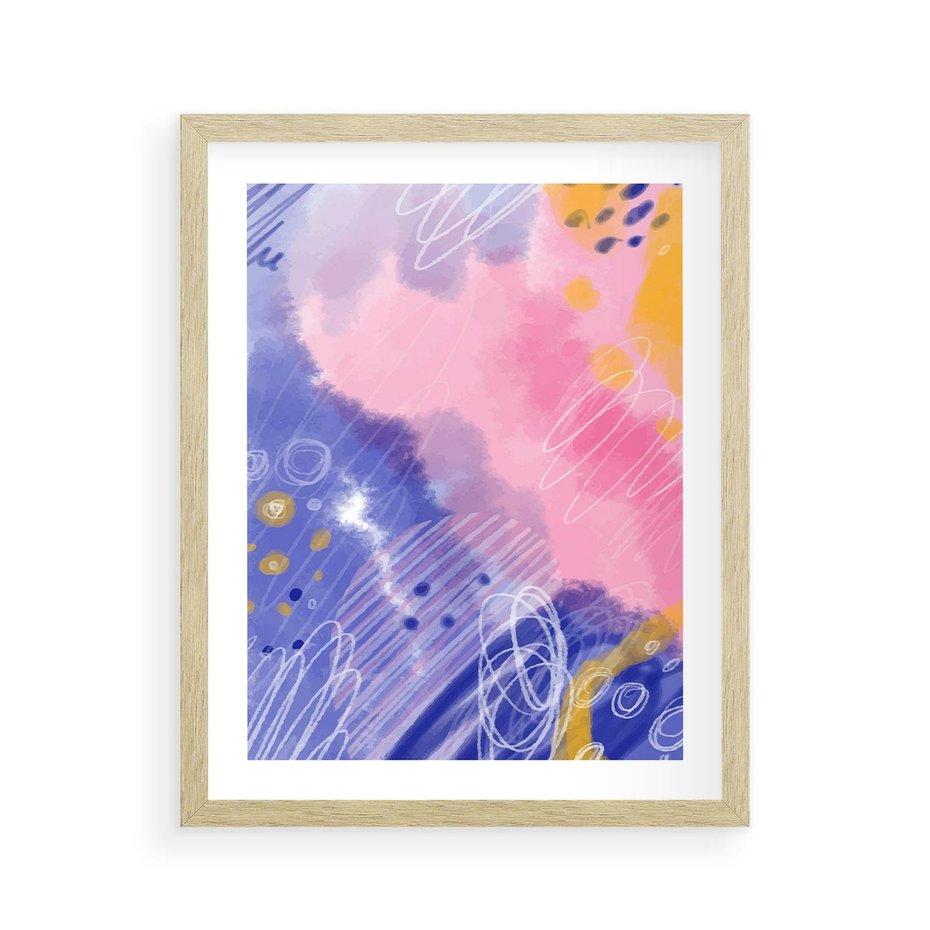 Plakat w ramie 40x50 - Migocące Granice Kształtów - abstrakcyjny plakat, pastelowe kolory - rama drewno