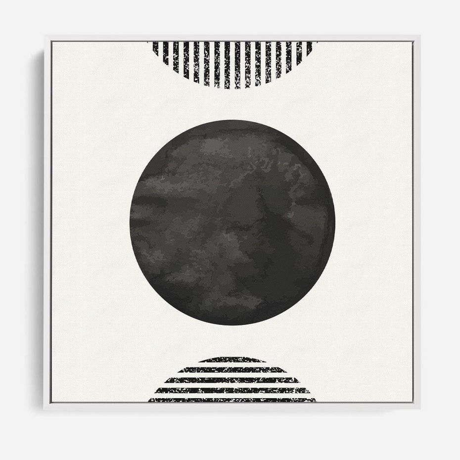 Obraz w ramie 80x80 - Tajemnicza Kompozycja - abstrakcyjne czarno białe formy, minimalizm - rama biała