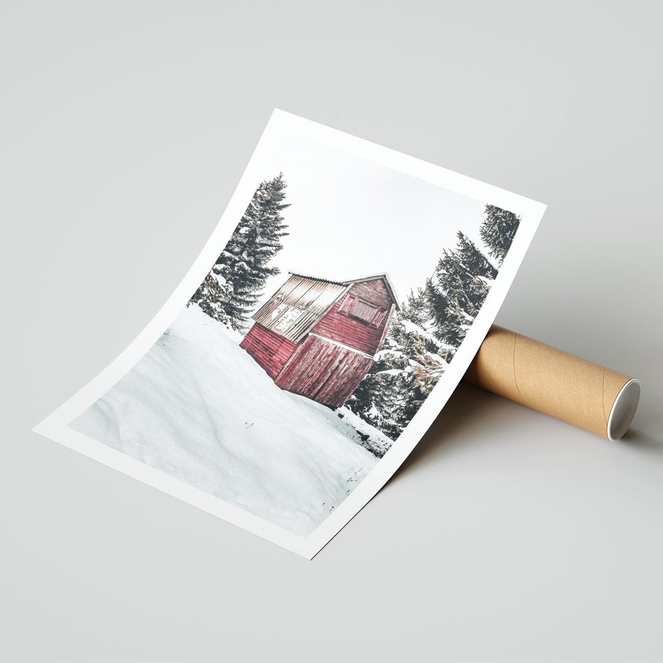 Plakat bez ramy 21x30 - Domek w Śnieżnych Górach - domek, góry