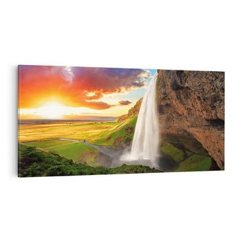 Obraz na płótnie 120x60 - Zachód słońca nad islandzkim wodospadem - Islandia, wodospad