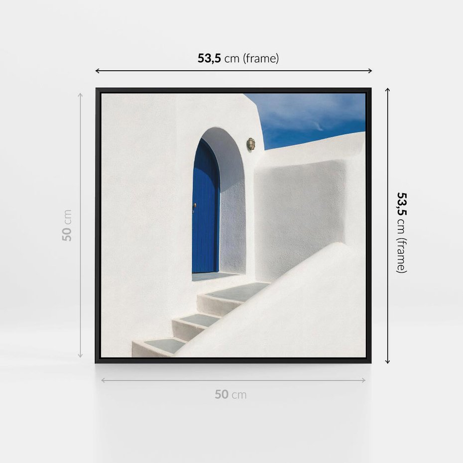 Obraz w ramie 50x50 - Powitanie Wyspy - Santorini, drzwi - rama czarna