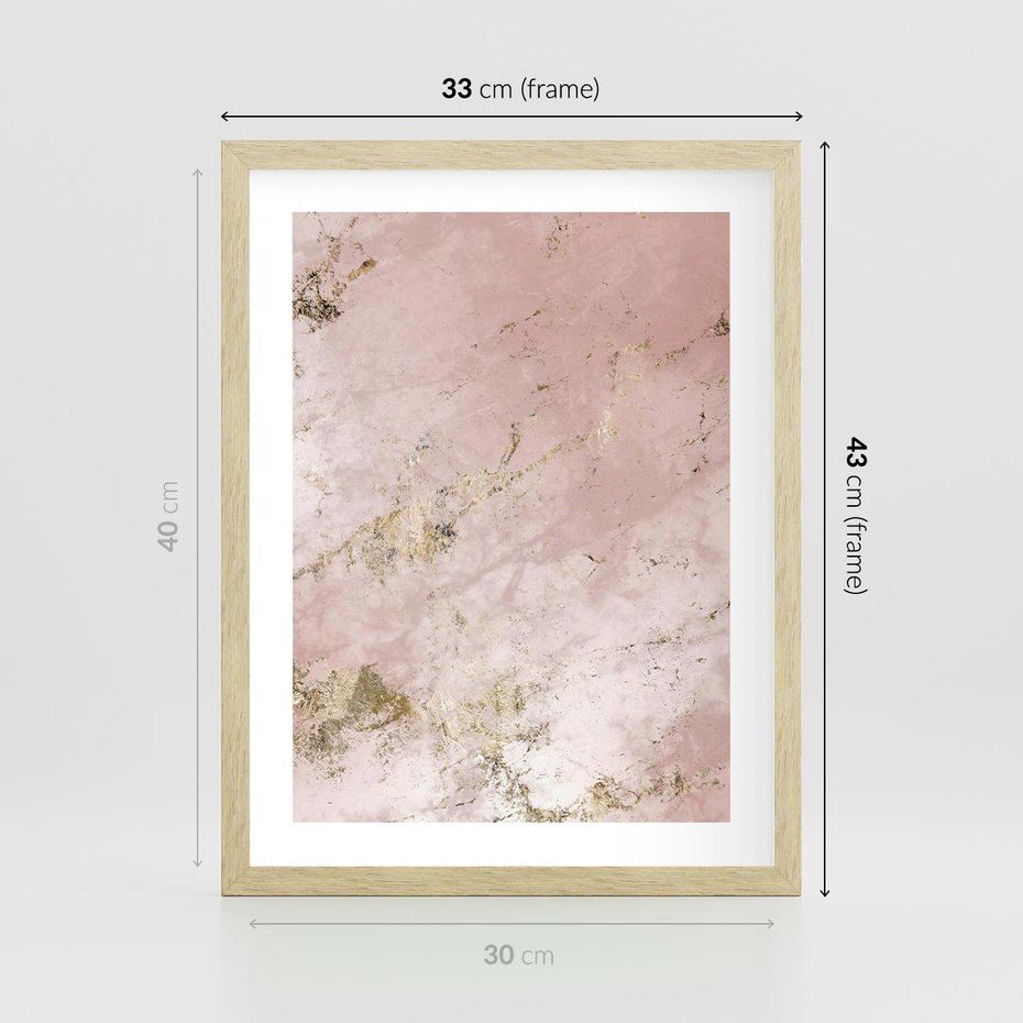 Plakat w ramie 30x40 - Piękno w Szczegółach - marmur, złoto - rama drewno