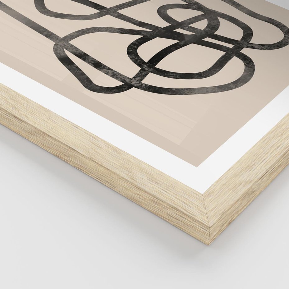 Plakat w ramie 30x40 - Przenikanie Wirtualnych Wymiarów - zaplątane minimalistyczne linie, na bezowym tle - rama drewno