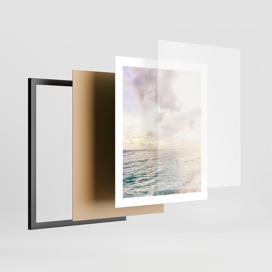 Plakat w ramie 40x50 - Pastelowa Plaża - plaża, pastelowe kolory - rama czarna