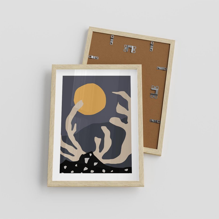 Plakat w ramie 30x40 - Tajemniczy Księżyc - nowoczesna sztuka, plakat - rama drewno