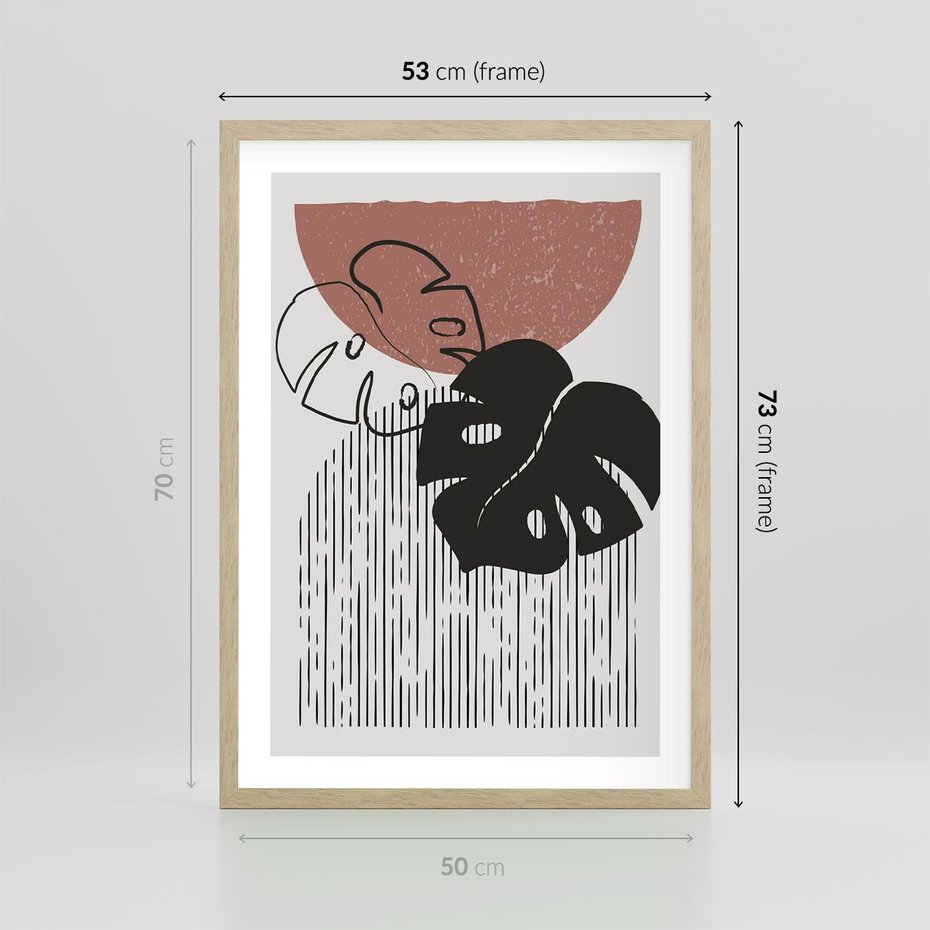 Plakat w ramie 50x70 - Nowoczesna Monstera: Szkic w Grafice - nowoczesna grafika, monstera - rama drewno