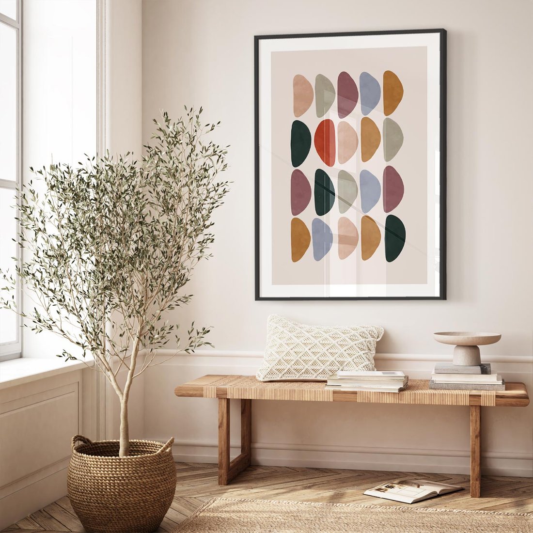 Plakat w ramie 50x70 - Granice Boho - abstrakcyjny obraz, geometryczna kompozycja - rama czarna