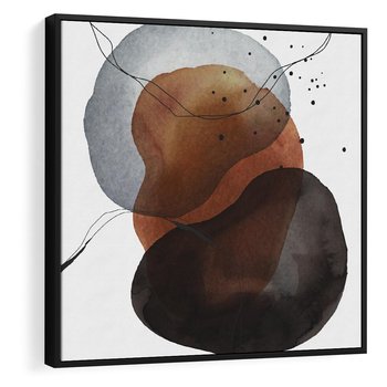 Obraz w ramie 50x50 - Kolorowe Wizje - abstrakcyjne plamy akwarelowe, czarny szkic - rama czarna