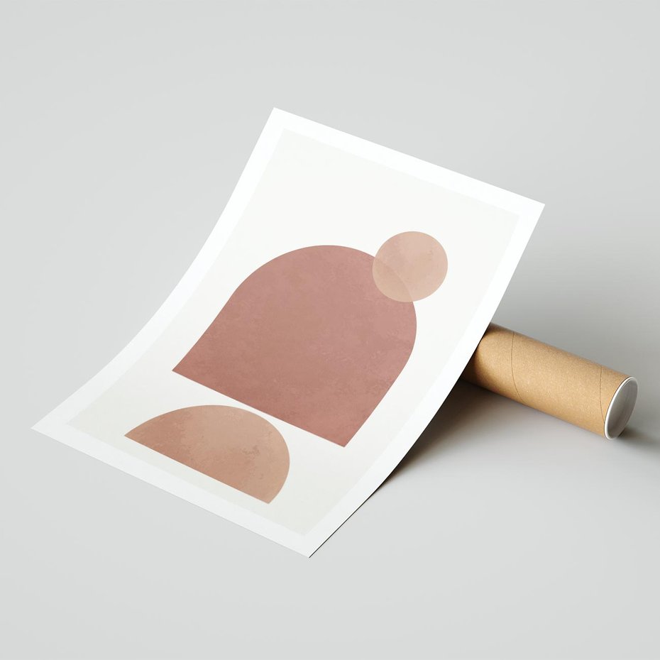 Plakat bez ramy 50x70 - Rozkwitające Odbicia - abstrakcyjne geometryczne kształty, odcienie brązu i beżu