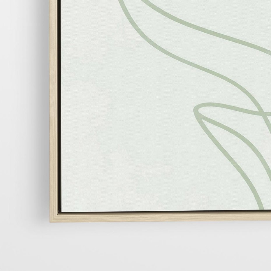 Obraz w ramie 50x50 - Zielona Równowaga Linii - abstrakcyjne delikatne zielone linie, nowoczesny plakat - rama drewno
