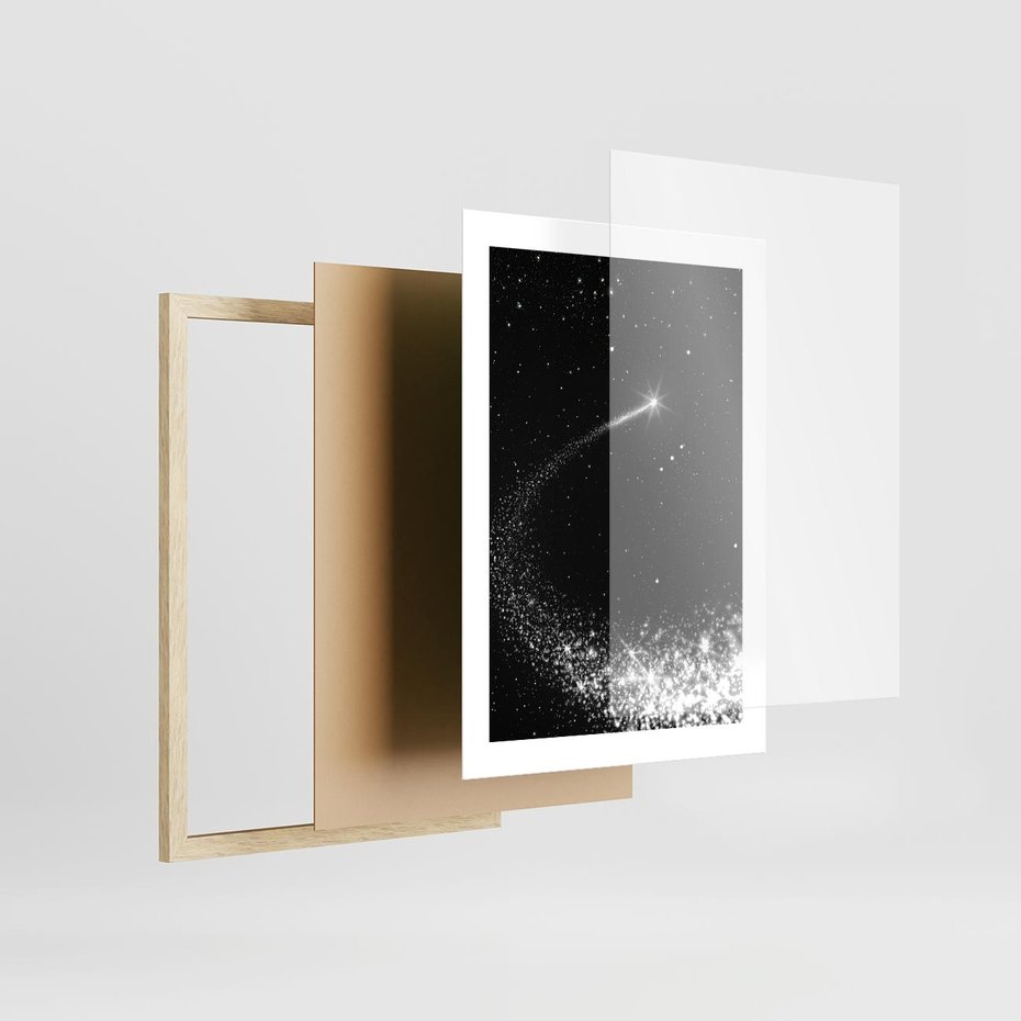 Plakat w ramie 30x40 - Kometa wśród gwiazd - kometa, gwiazdy - rama drewno