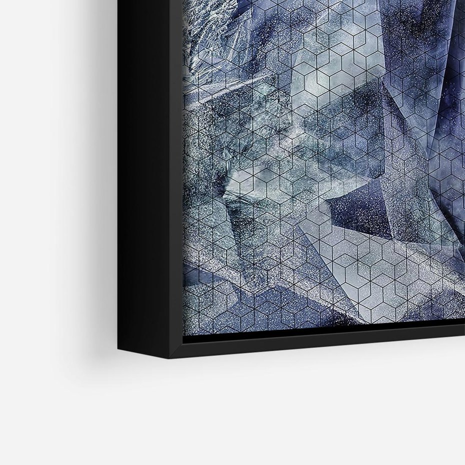 Obraz w ramie 50x50 - Melodia mgieł i marzeń - abstrakcja w kolorze granatu, przypominająca górę lodową - rama czarna
