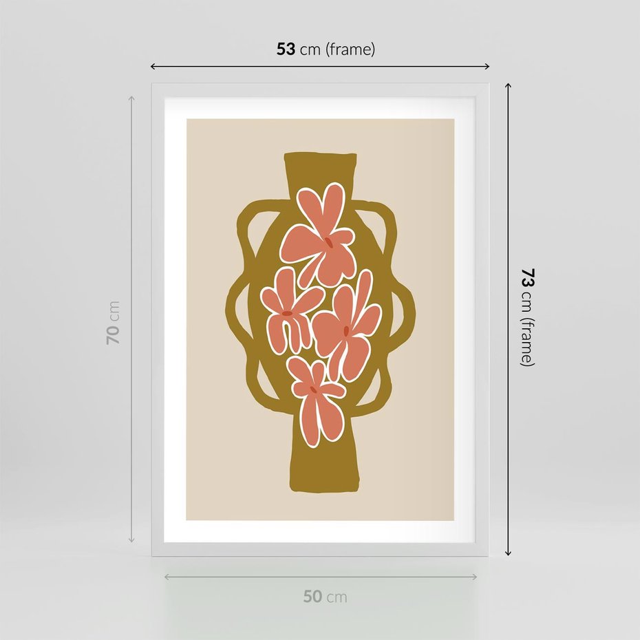 Plakat w ramie 50x70 - Rozbijające Formy - abstrakcyjny plakat, kwiaty na wazonie - rama biała