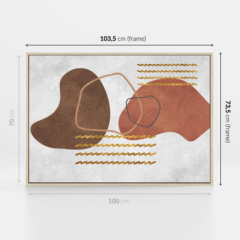 Obraz w ramie 100x70 - Odbicie światła serca - abstrakcyjne rozlane plamy, boho styl - rama drewno