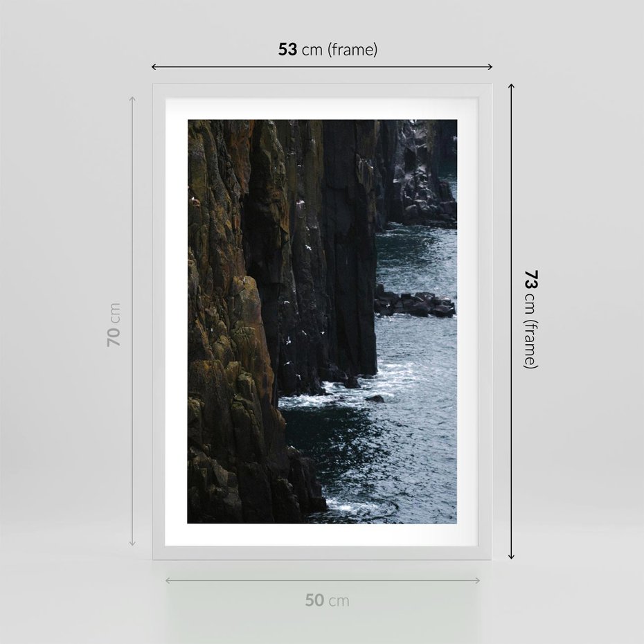 Plakat w ramie 50x70 - Piękno norweskich krajobrazów - fiordy, morze - rama biała
