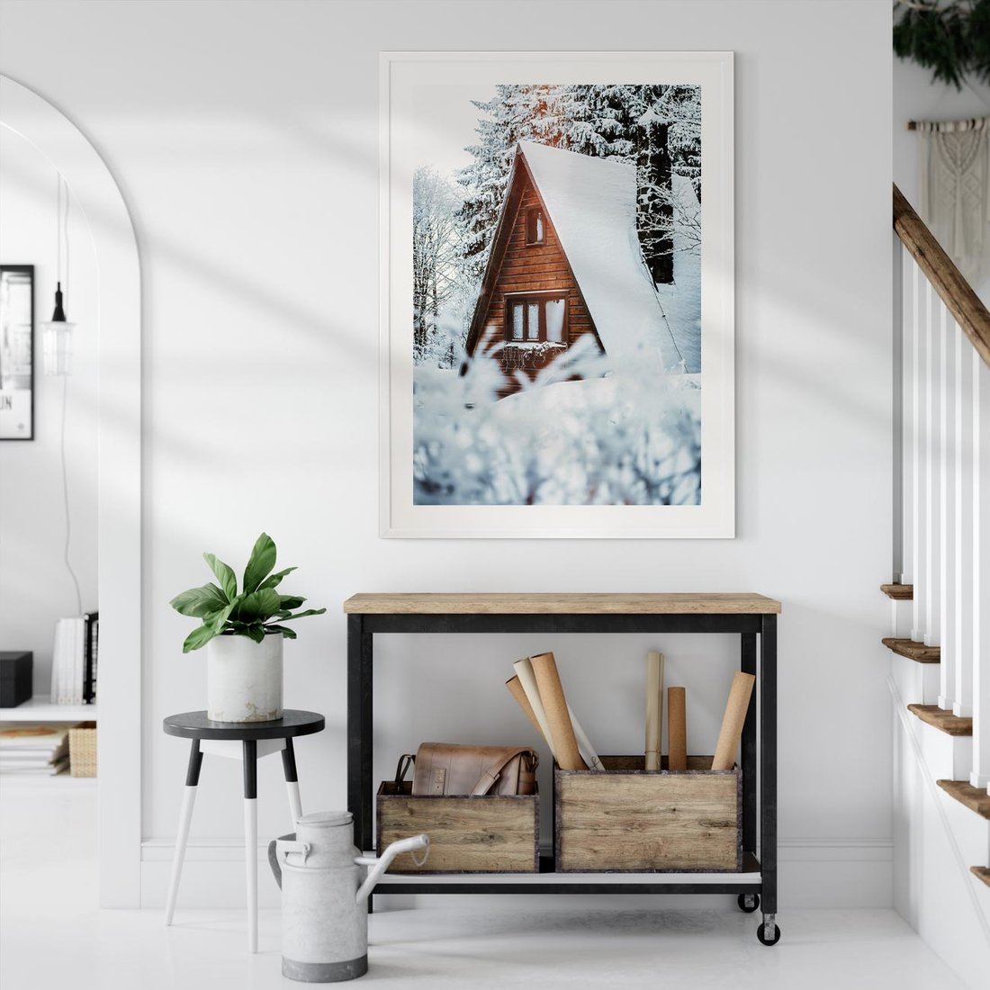 Plakat bez ramy 30x40 - Zimowe Ustronie w Lesie - domek w lesie, zimowy las