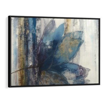 Obraz w ramie 100x70 - Tekstura Kwiatu - olejny obraz, niebieski kwiat - rama czarna