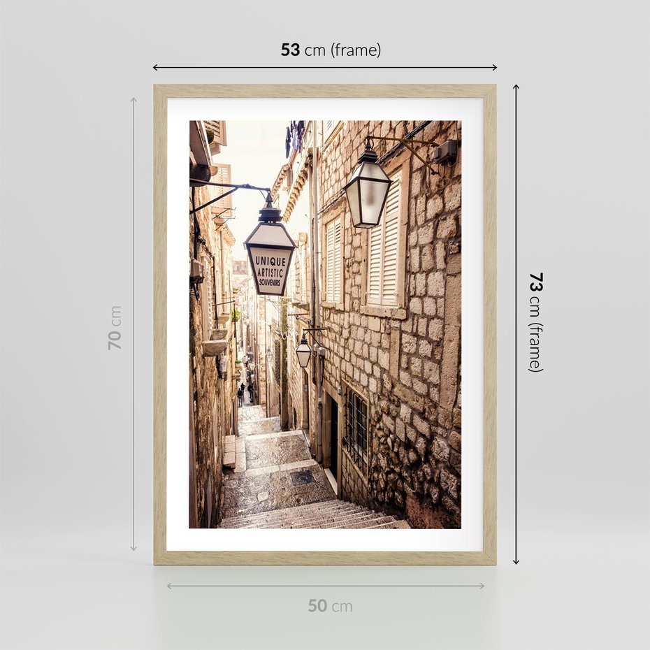 Plakat w ramie 50x70 - mistyczna podróż - uliczka, perspektywa - rama drewno