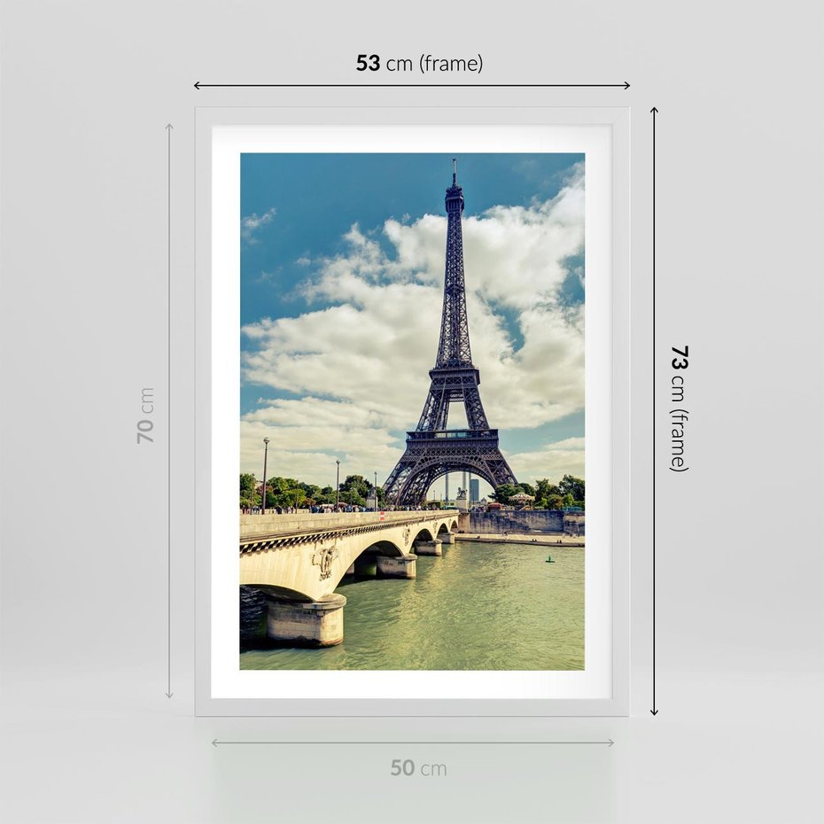 Plakat w ramie 50x70 - Wieża Eiffla - Ikona Paryża - wieża, Eiffla - rama biała