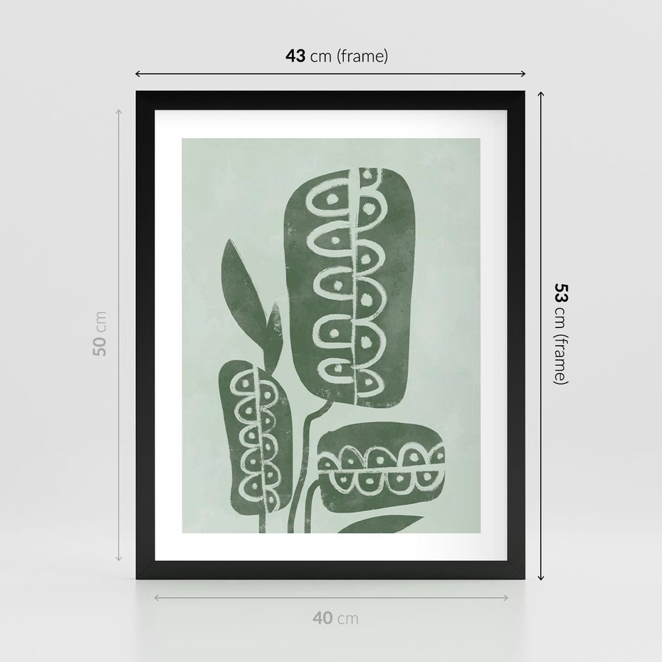 Plakat w ramie 40x50 - Nurtująca Zieleń - abstrakcyjny zielony motyw, skandynawski design - rama czarna