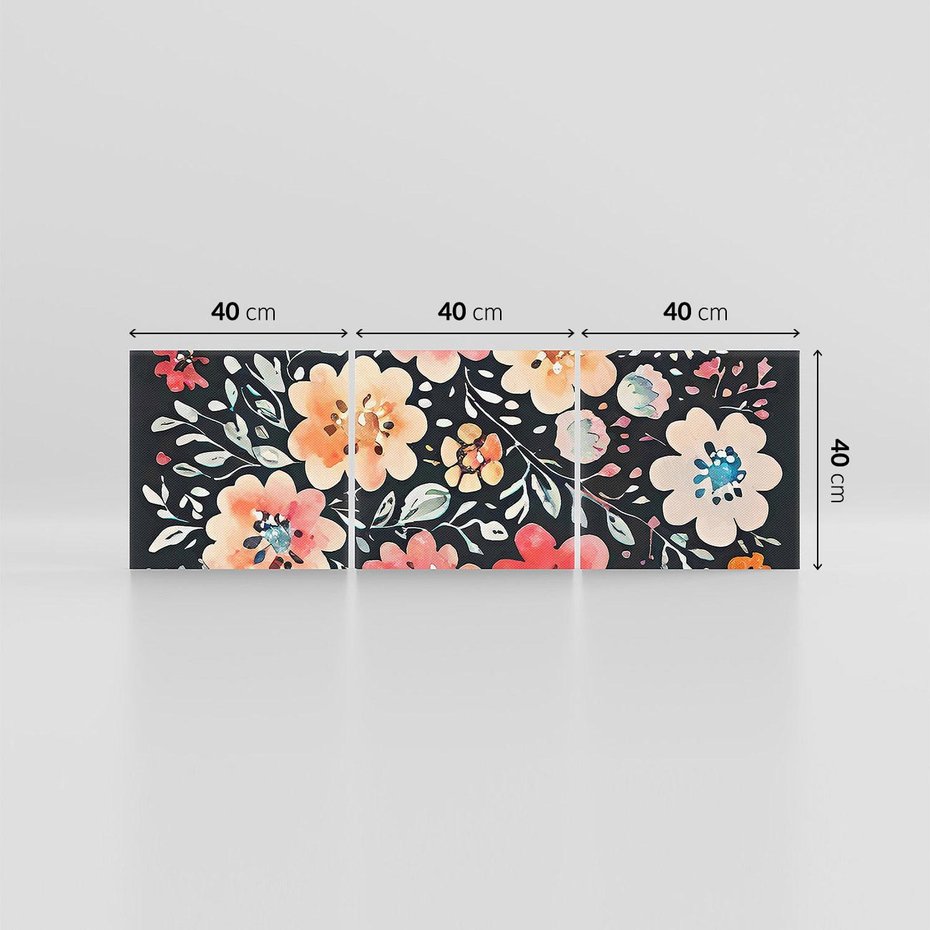 Obraz na płótnie 120x40 - Labirynty melancholii - akwarelowe, pastelowe kwiaty na czarnym tle