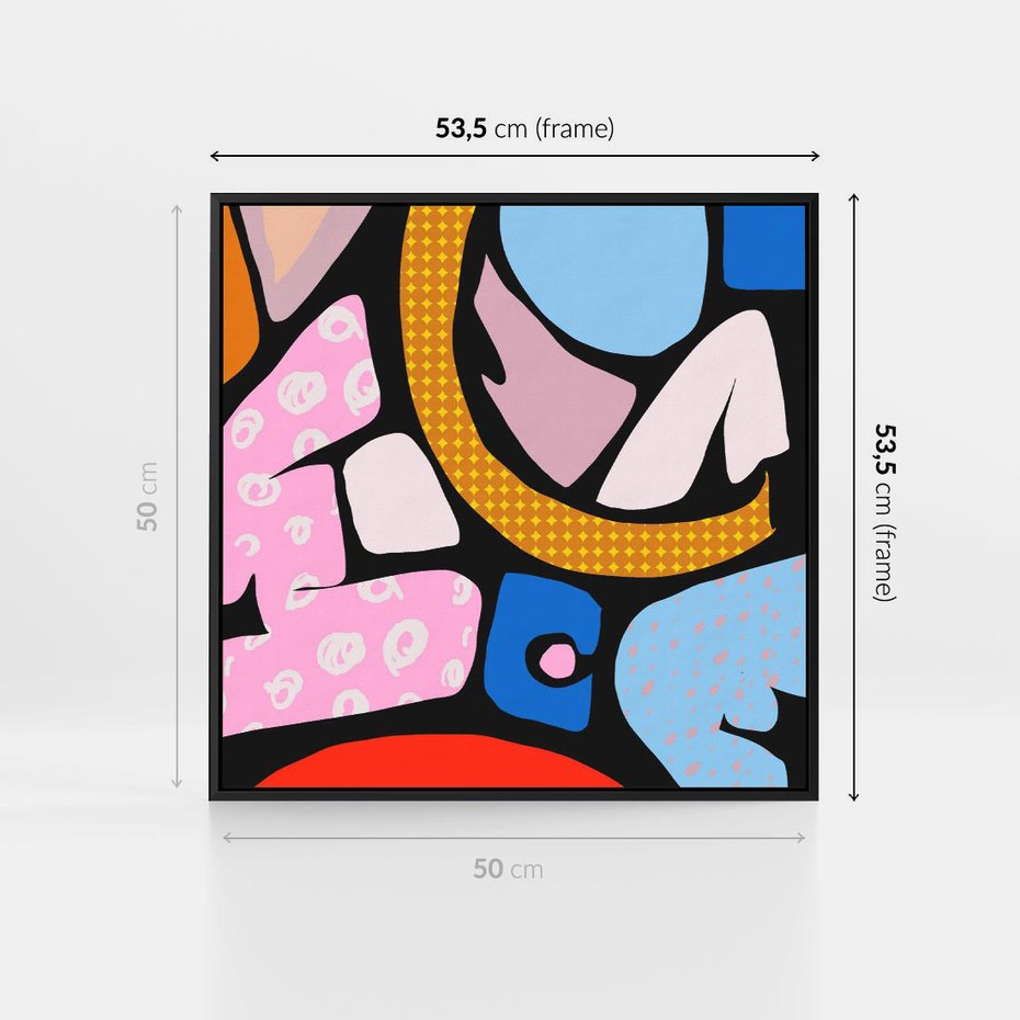 Obraz w ramie 50x50 - Kolory Komiksu - abstrakcyjne formy, komiksowy styl - rama czarna