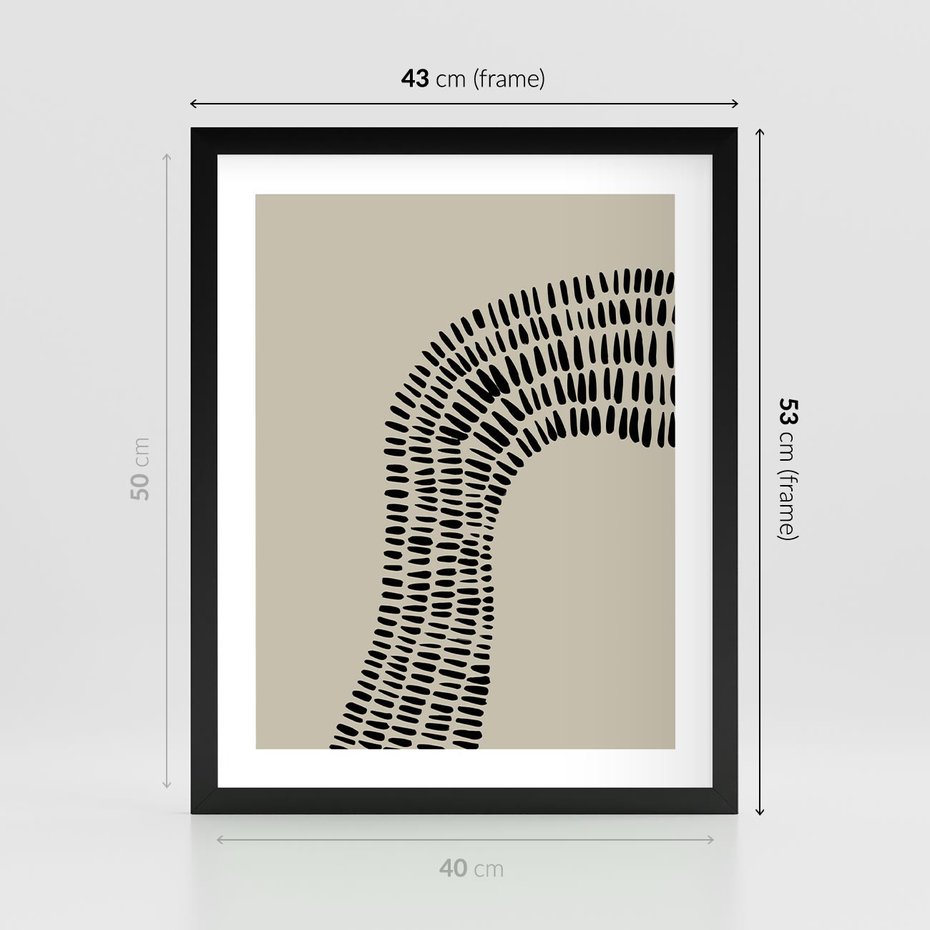 Plakat w ramie 40x50 - Migotliwa Innowacyjna Ekspresja - boho plakat, czarne kropki kreski - rama czarna