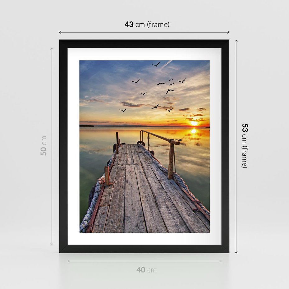 Plakat w ramie 40x50 - Spokojny pomost nad jeziorem - pomost, jezioro - rama czarna