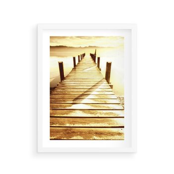 Plakat w ramie 50x70 - Stary pomost w sepia - pomost, sepia - rama biała
