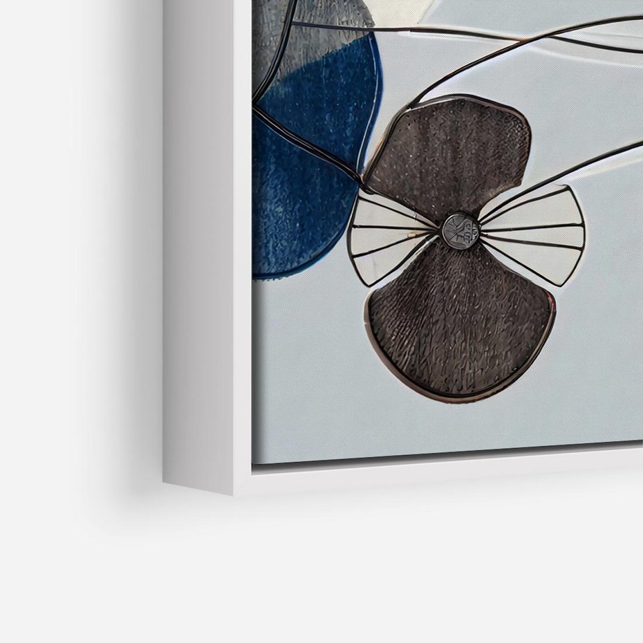 Obraz w ramie 80x80 - Plamy w Niebieskim - sztuka abstrakcyjna, linie - rama biała