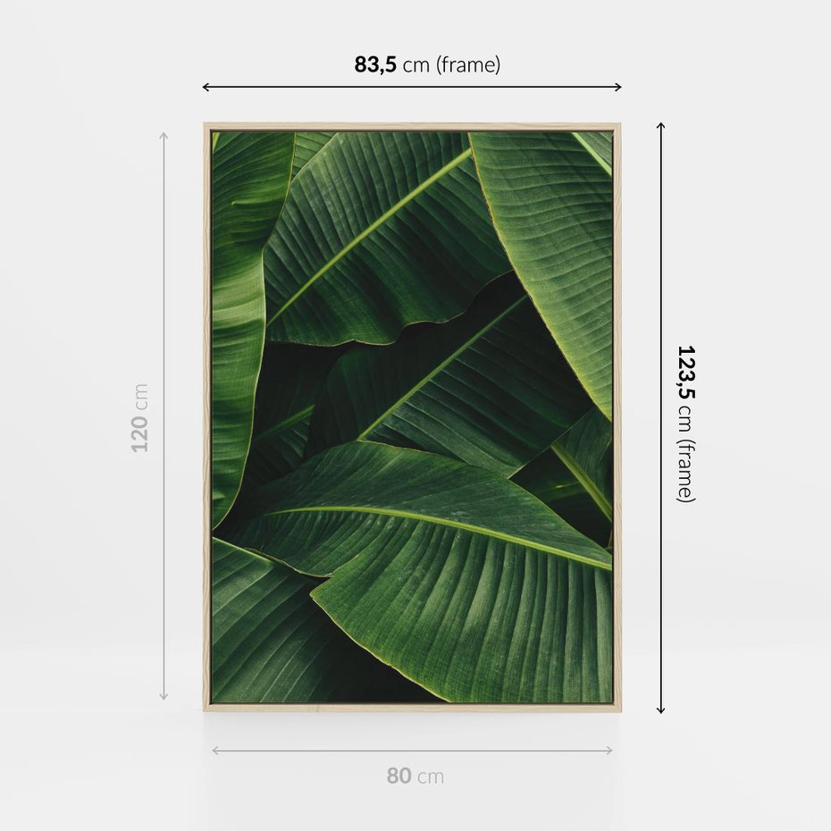 Obraz w ramie 80x120 - Zaklęta roślinna ekspresja - liście bananowca, gęsto ułożone - rama drewno