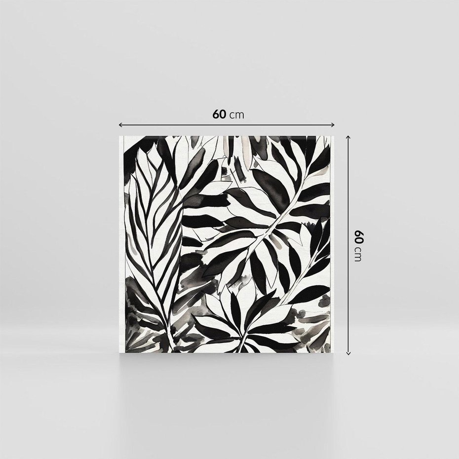Obraz na płótnie 60x60 - Czarne Liście - akwarelowy obraz, czarno biały