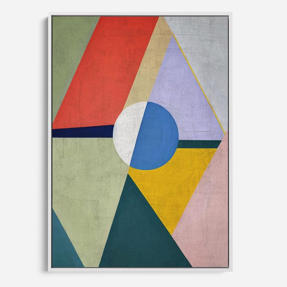 Obraz w ramie 80x120 - Taniec Subtelnych Odbić - abstrakcyjne geometryczne kształty, olejny obraz - rama biała