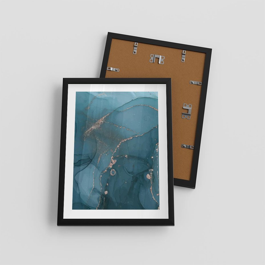 Plakat w ramie 30x40 - Marmurowa Elegancja: Kolory Oceanu - marmur, kolory oceanu - rama czarna