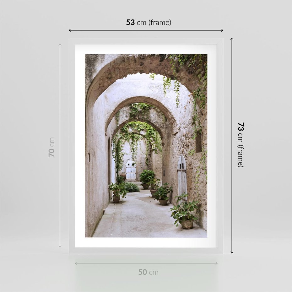 Plakat w ramie 50x70 - Urokliwa Zaułek - klimatyczna, uliczka - rama biała