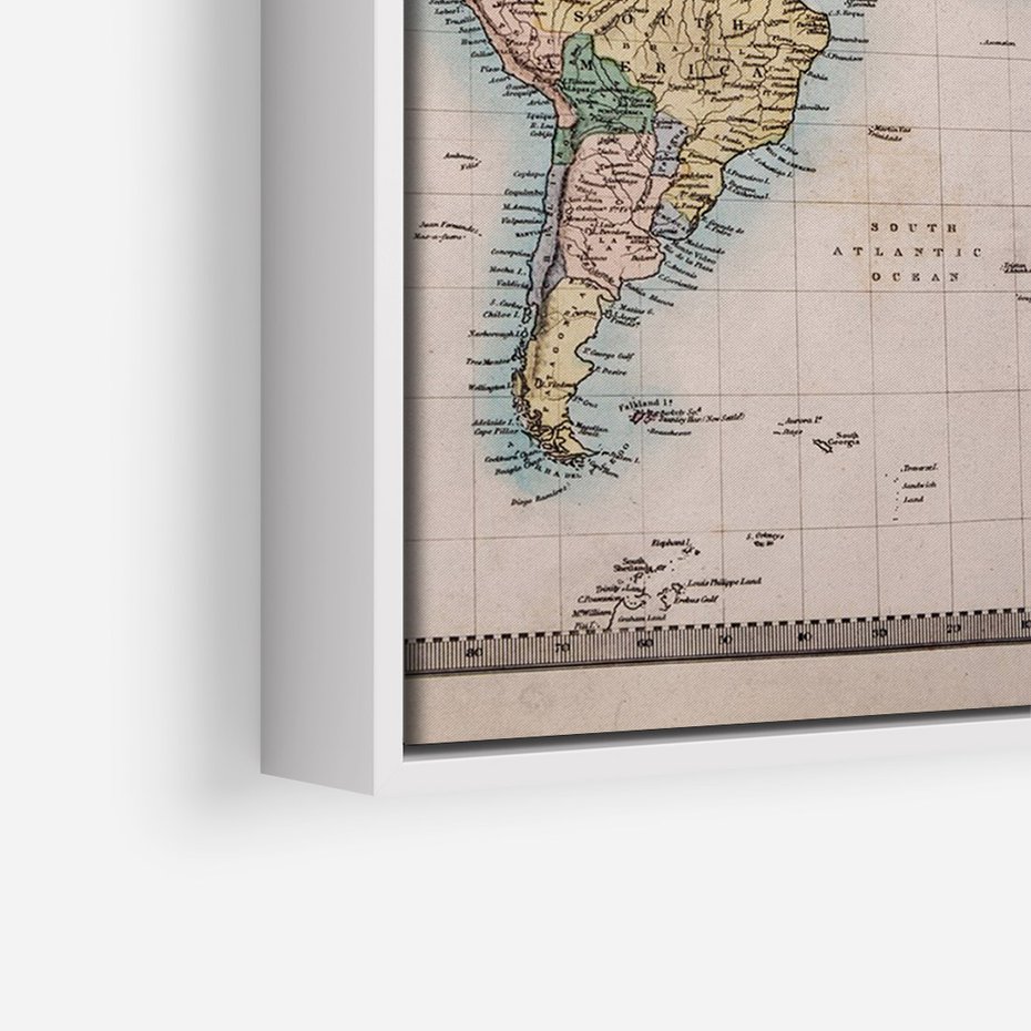 Obraz w ramie 50x70 - Światło Przeszłości - retro mapa świata, mapa - rama biała