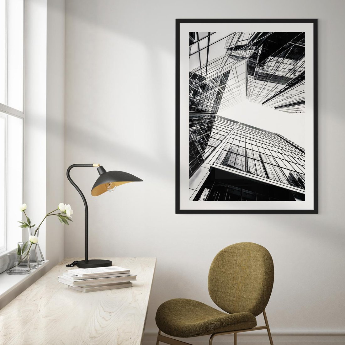 Plakat w ramie 50x70 - Wznoszący się Wysoko - architektura, wysoki wieżowiec - rama czarna