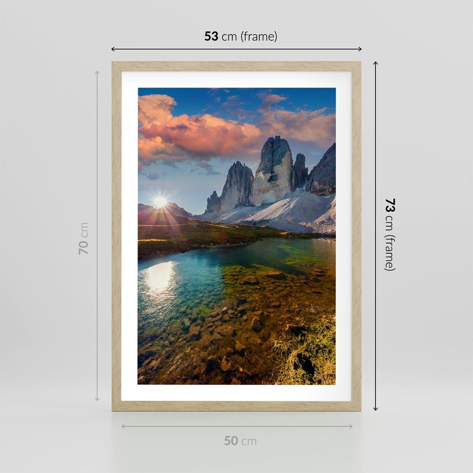 Plakat w ramie 50x70 - Jezioro wśród majestatycznych gór - jezioro, góry - rama drewno