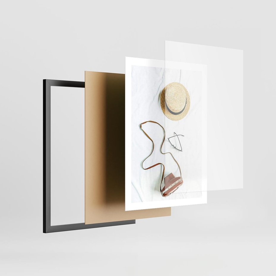 Plakat w ramie 50x70 - Artystyczna Dusza - boho kompozycja, kapelusz słomkowy - rama czarna