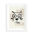 Plakat w ramie 50x70 - Minimalistyczny Kot: Czarna Kreska - kot, grafika - rama biała