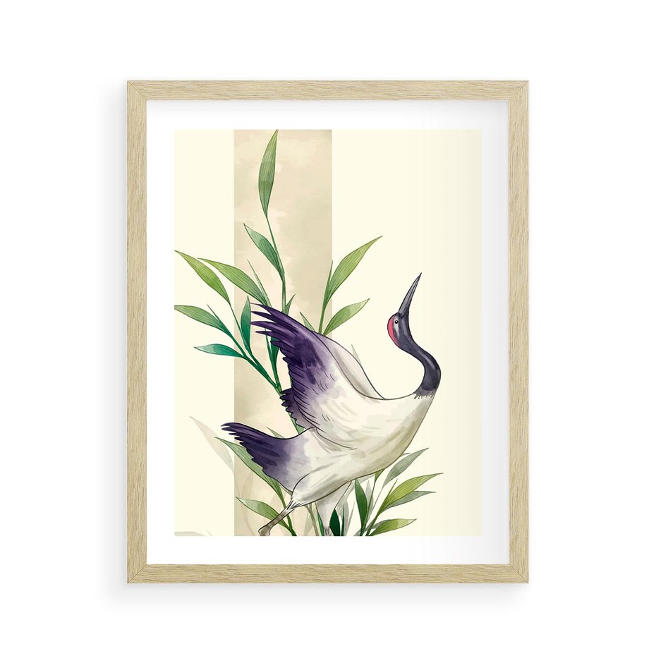 Plakat w ramie 40x50 - Migocące Ptaki - japońska sztuka, ptak - rama drewno